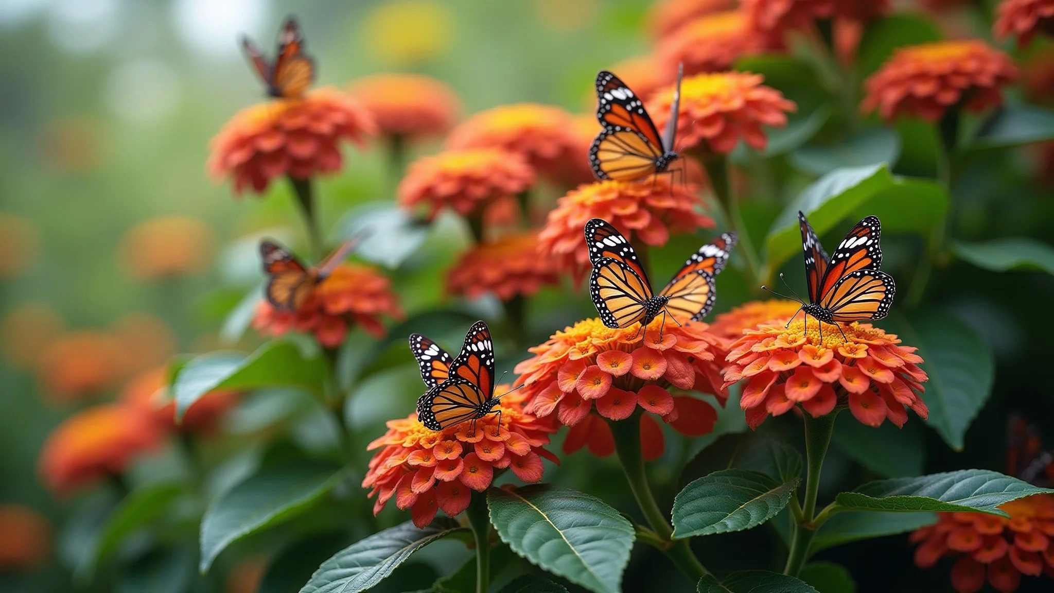 Arbusto de Buddleja com muitas borboletas coloridas em jardim brasileiro.