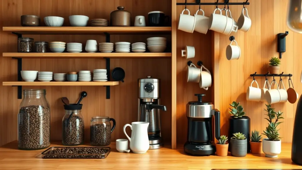 Cantinho do Café Organizado: Otimizando o Espaço na Cozinha Americana Pequena