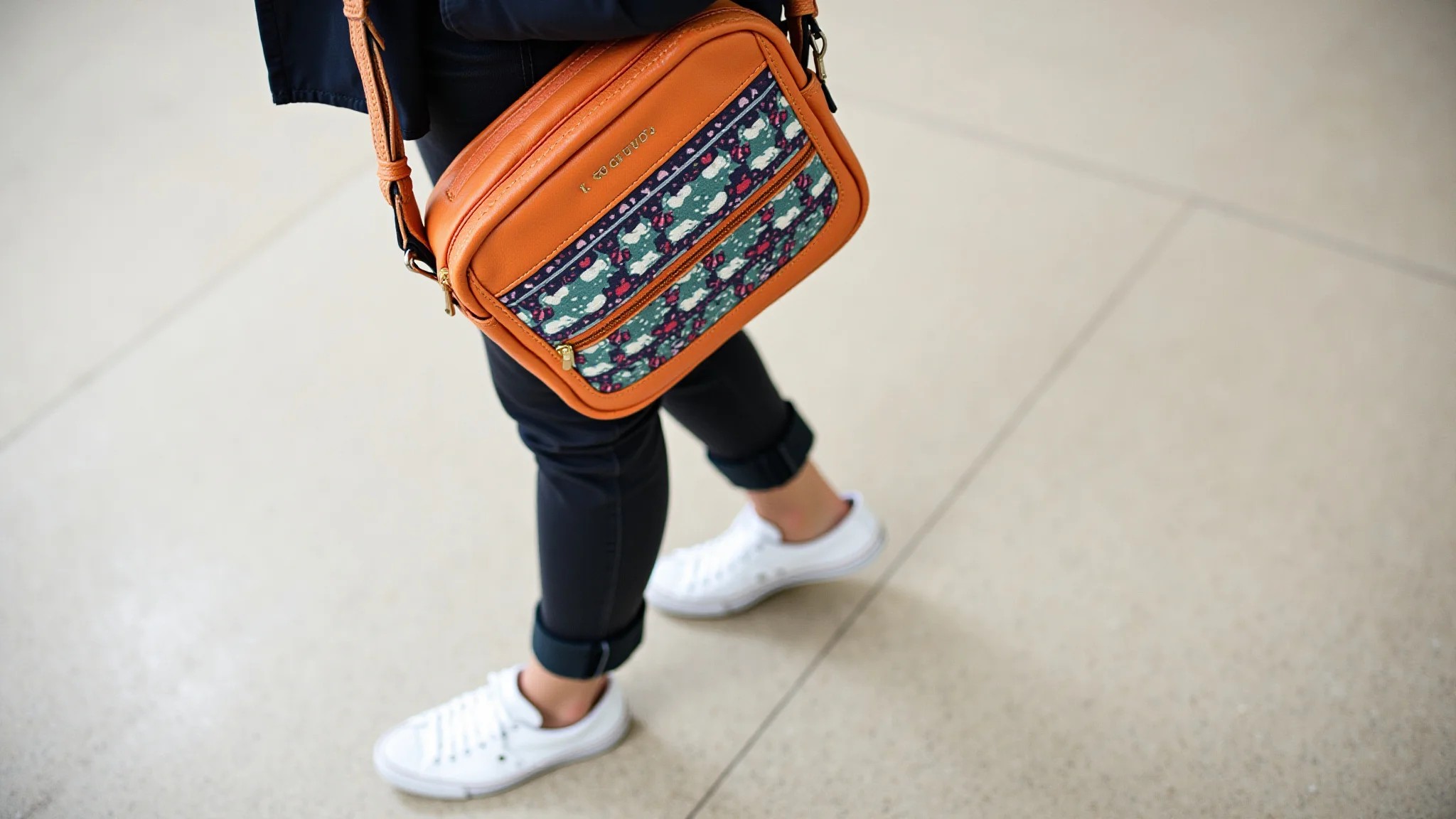 Look casual com tênis branco e bolsa tiracolo colorida. Conforto e estilo para o dia a dia.