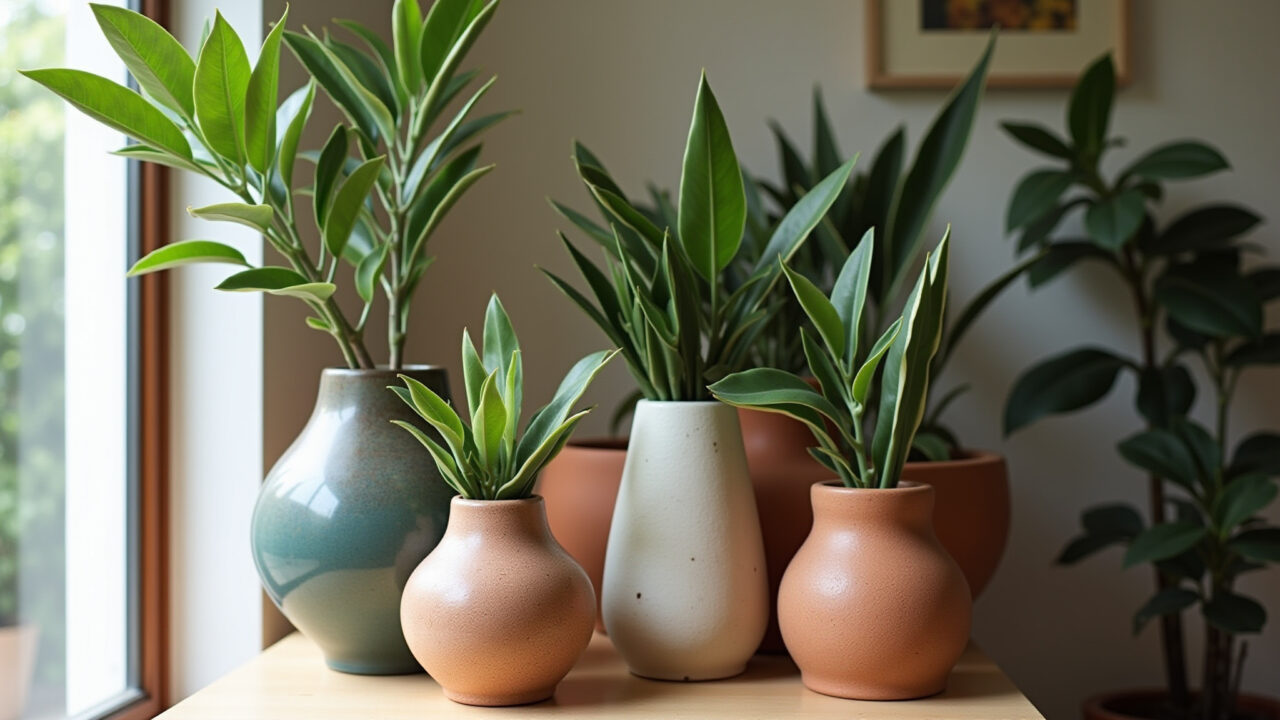 Vasos de cerâmica com formas orgânicas.