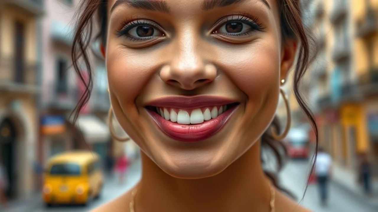Mulher brasileira sorrindo com lábios saudáveis e macios