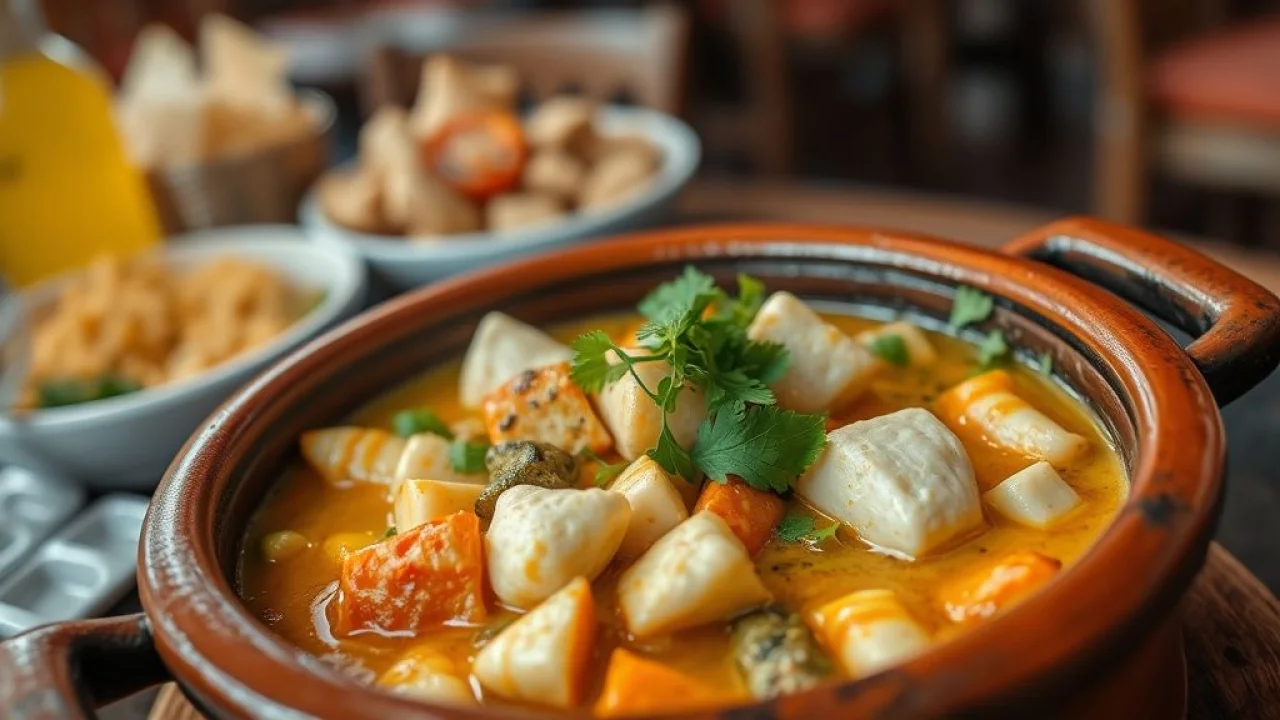 Moqueca Baiana servida em panela de barro, culinária afro-brasileira.