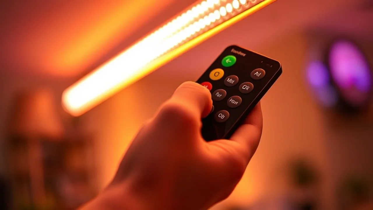 Ajustando a temperatura da cor de uma fita de LED com um controle remoto.