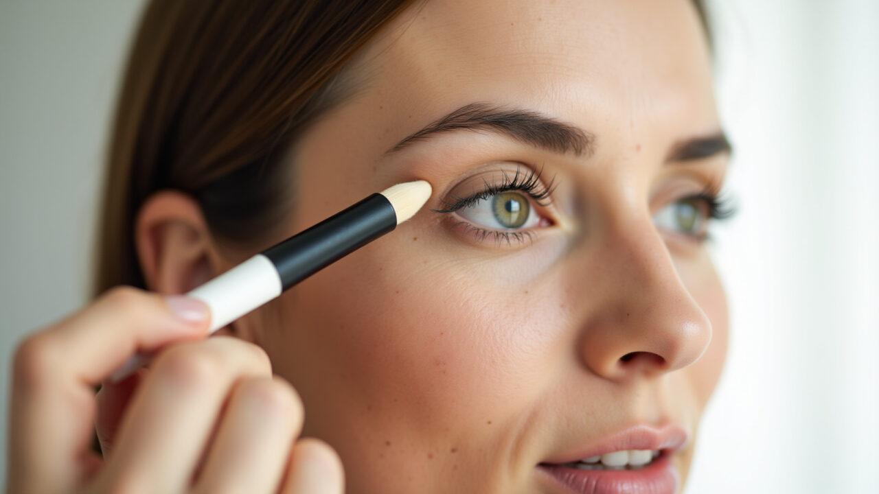 Aplicação de primer nos olhos orientais para maquiagem duradoura.