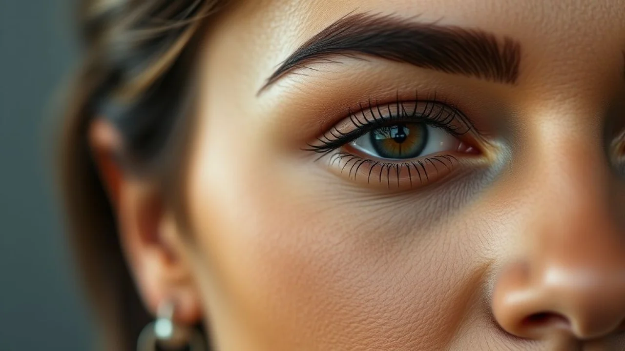 Sobrancelhas bem definidas realçando o olhar em rosto feminino, maquiagem natural.
