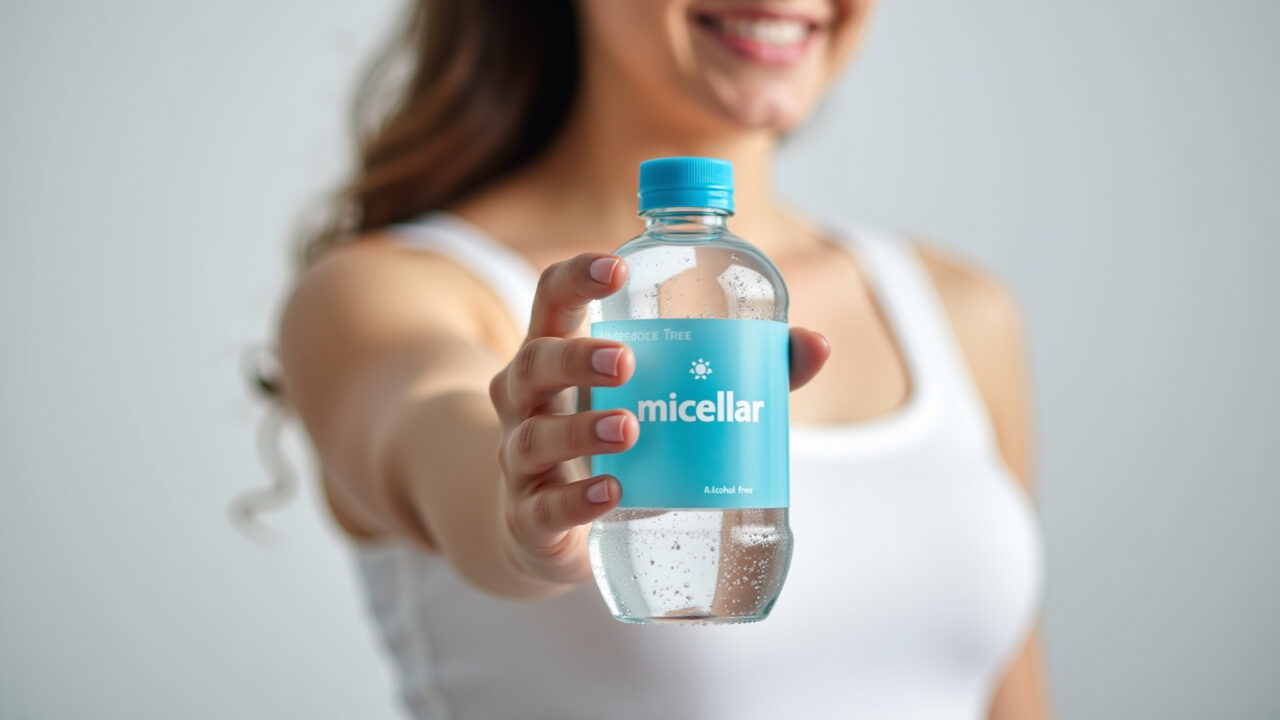 Frasco de água micelar sem álcool para pele seca.