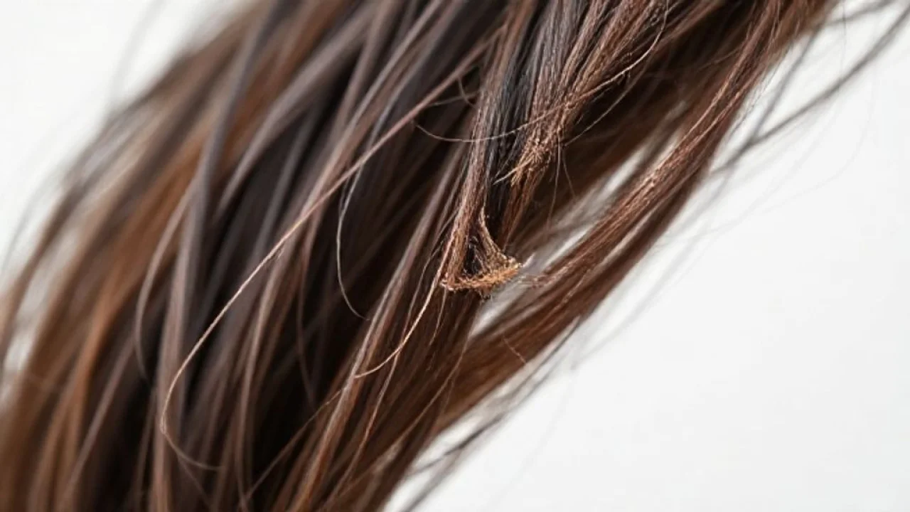 Cabelo danificado com pontas duplas mostrando a quebra capilar.