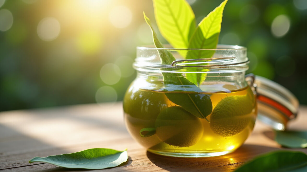 Óleo capilar infusionado com folha de goiabeira para nutrição intensa.