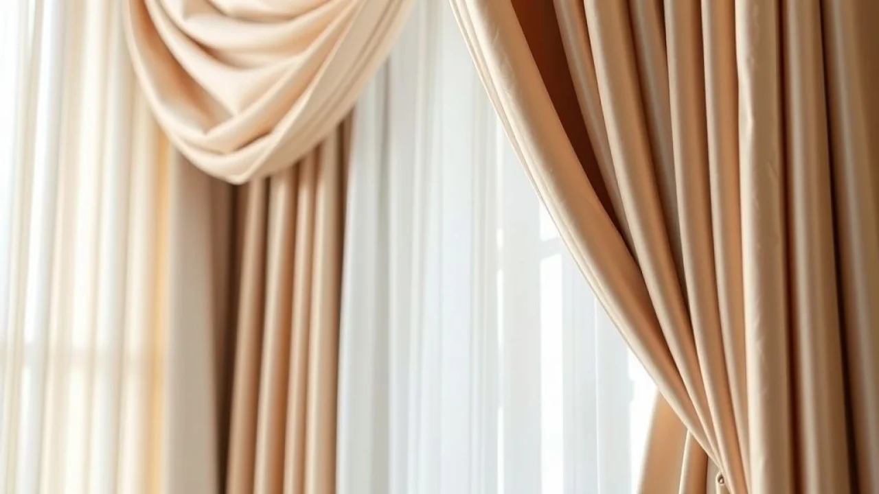 Detalhe de cortinas de seda luxuosas em quarto brasileiro.