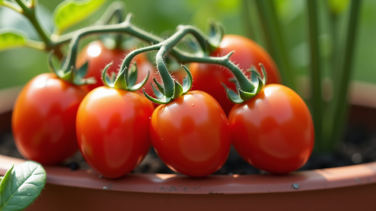 Tomates cereja 'Tiny Tim' prontos para colheita.