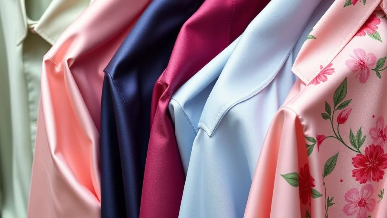 Variedade de camisas de cetim: cores, estampas e texturas