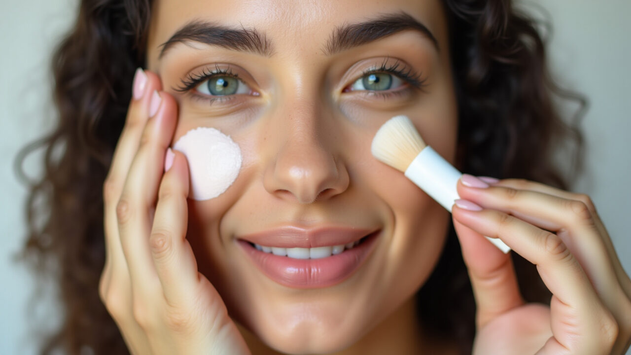 Aplicação de primer facial para controlar a oleosidade.