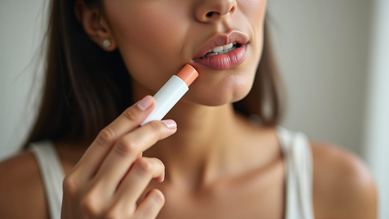 Aplicação de hidratante labial com cor