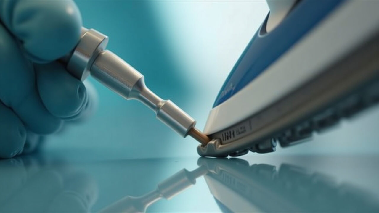 Palito de dente limpando orifícios de vapor do ferro.