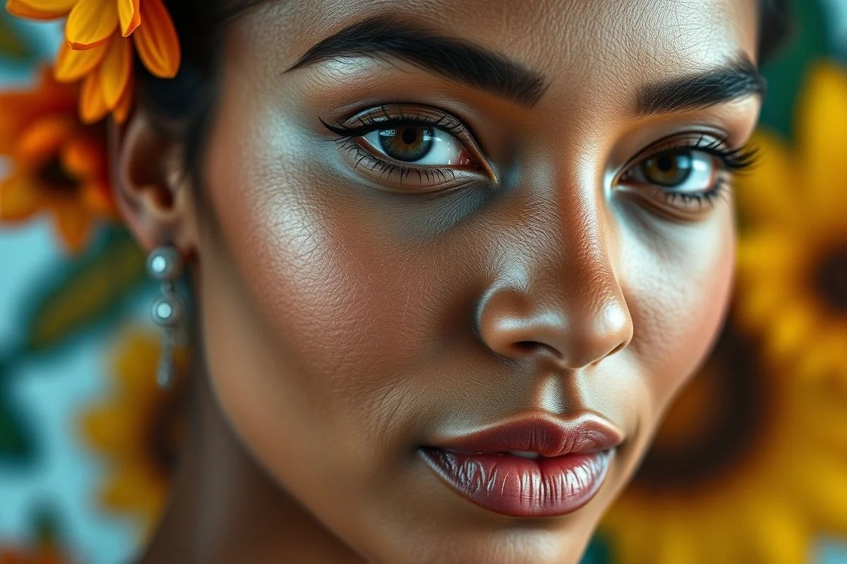 Rosto de mulher brasileira com maquiagem perfeita, antes e depois de selar