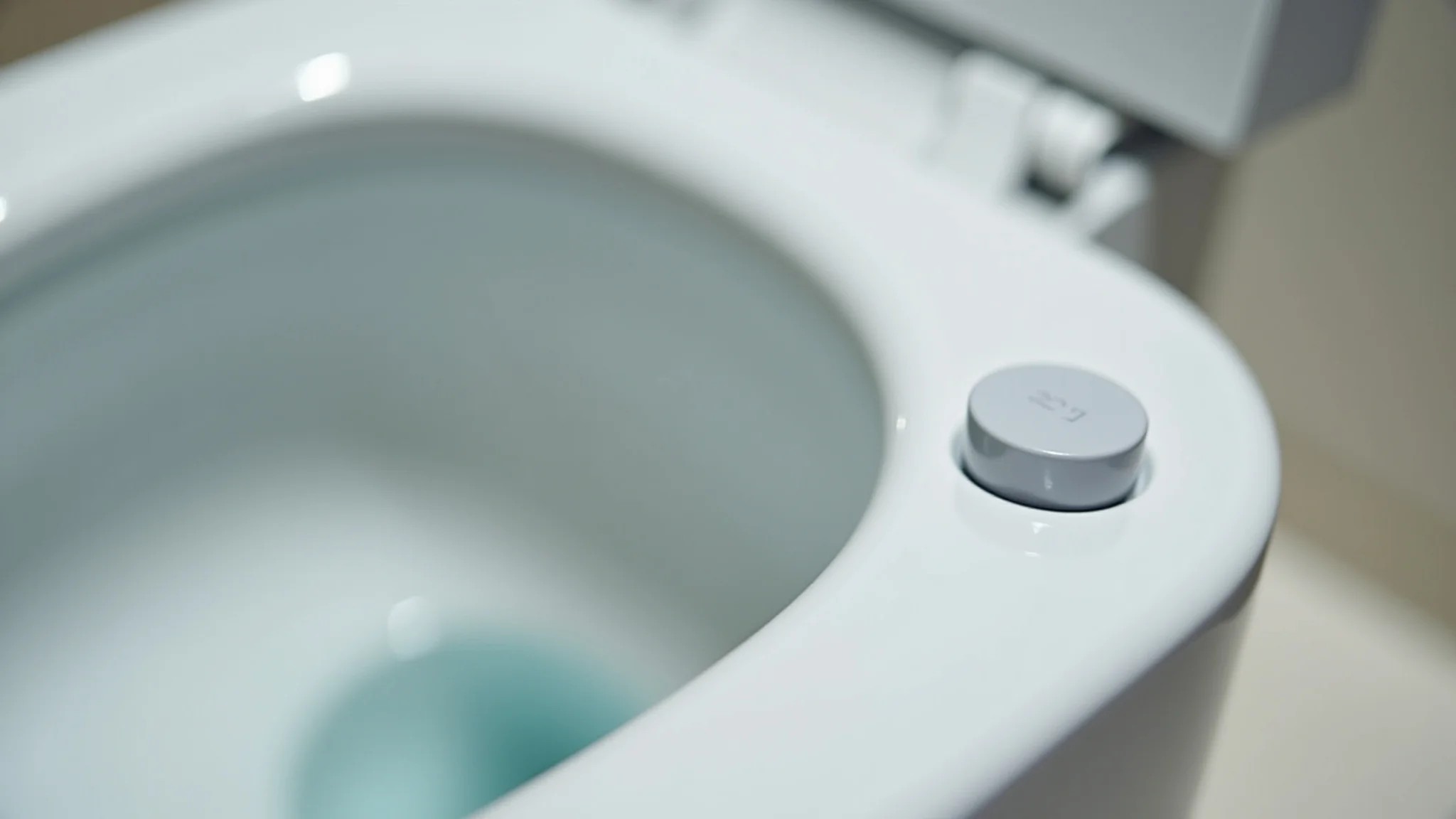 Mecanismo de descarga dupla de um vaso sanitário, mostrando os dois botões.