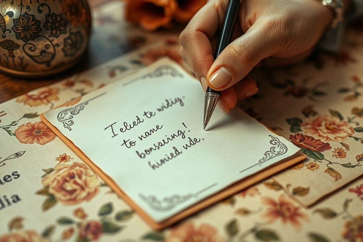 Bilhete escrito à mão em papelaria floral, representando o charme do correio elegante no Brasil
