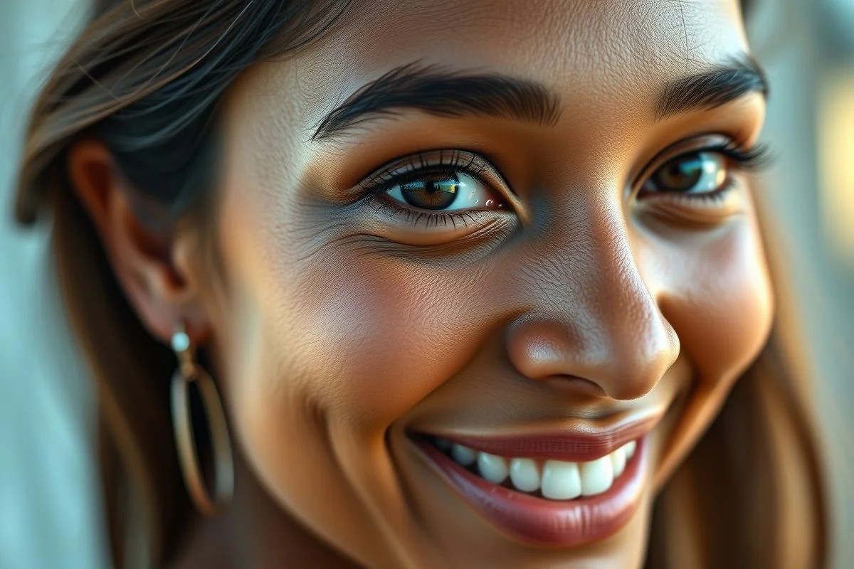 Mulher sorrindo com cabelo liso iniciando transformação permanente afro em salão no Brasil.