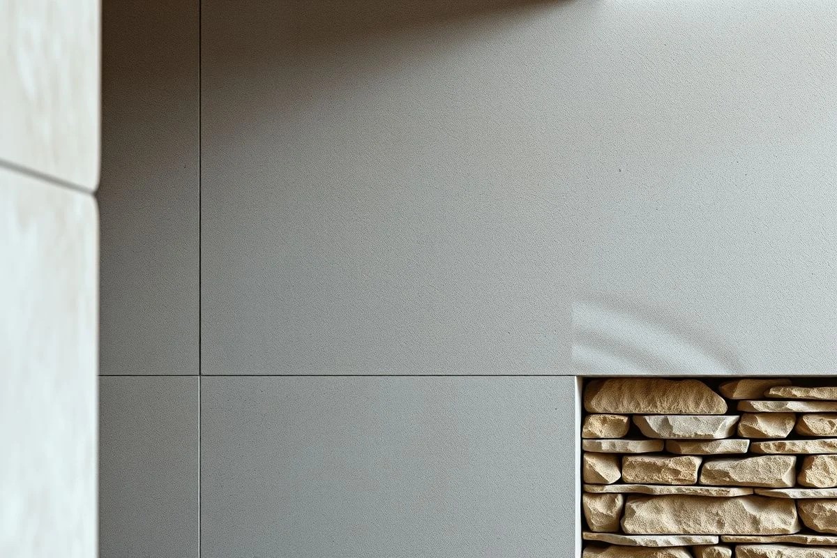 Detalhe de muro de concreto com pedra em casa moderna brasileira.