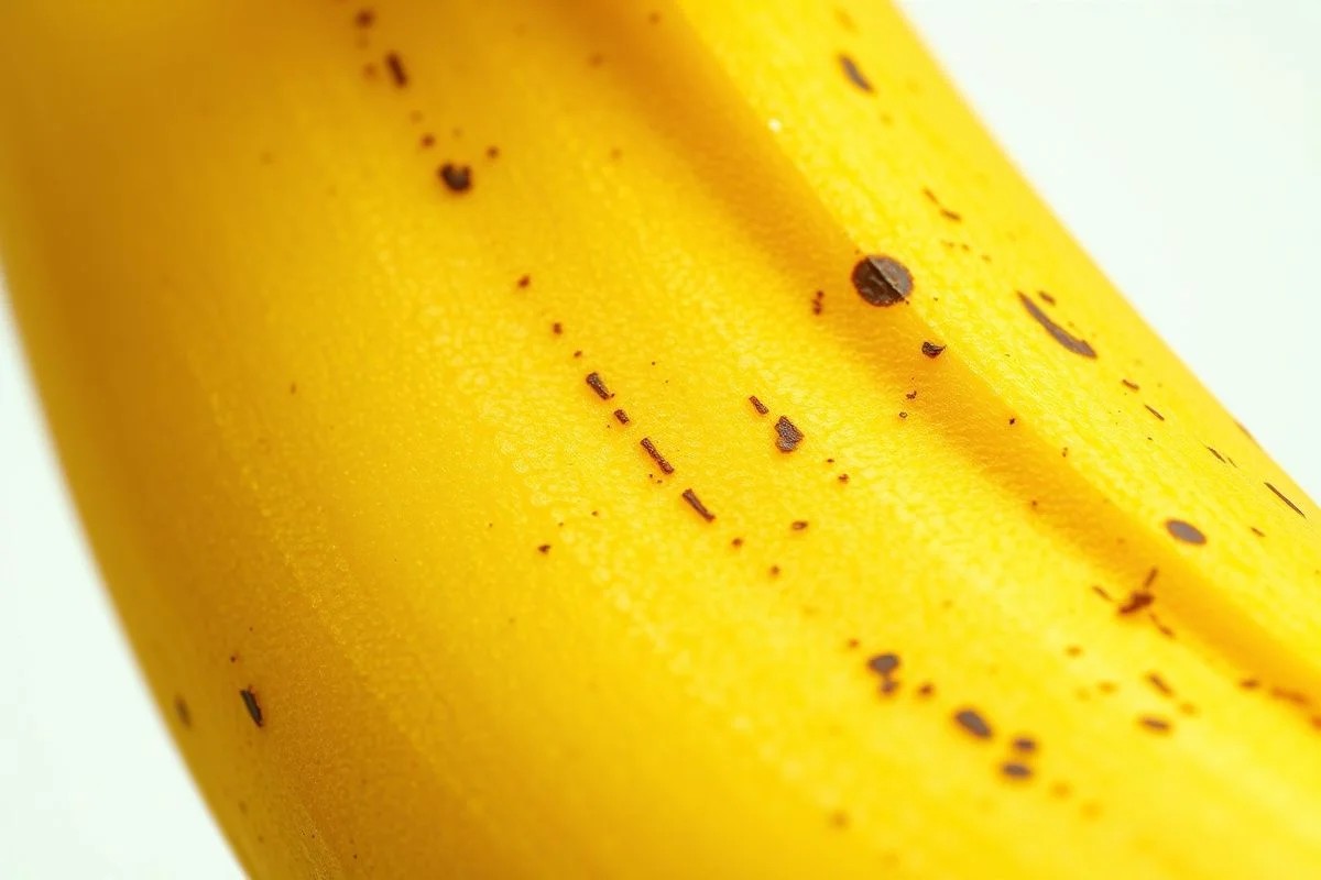 Casca de banana em close-up, textura rica e cor vibrante.