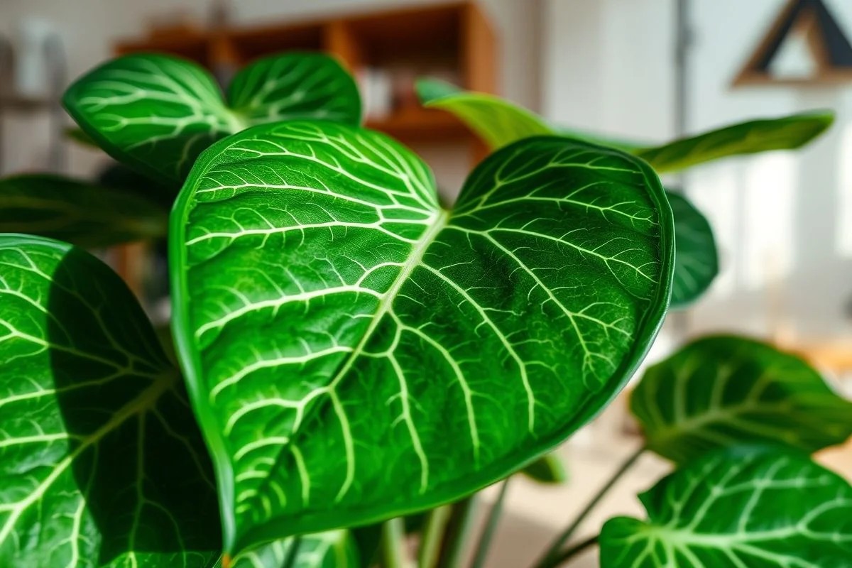 Fitônia albivenis vibrante com nervuras brancas em vaso moderno.