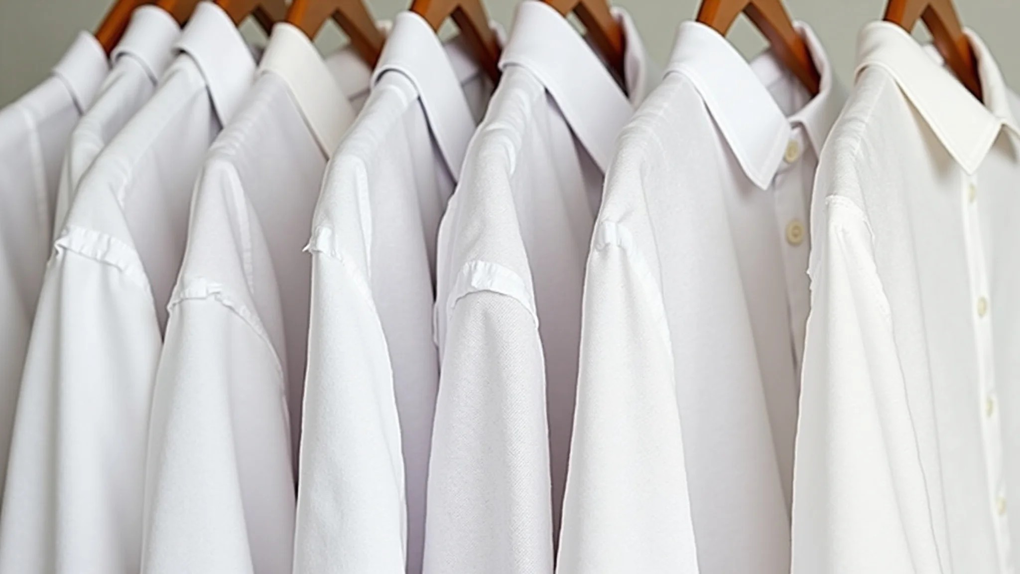 Vários tipos de camisas brancas: clássica, oversized, linho, algodão.