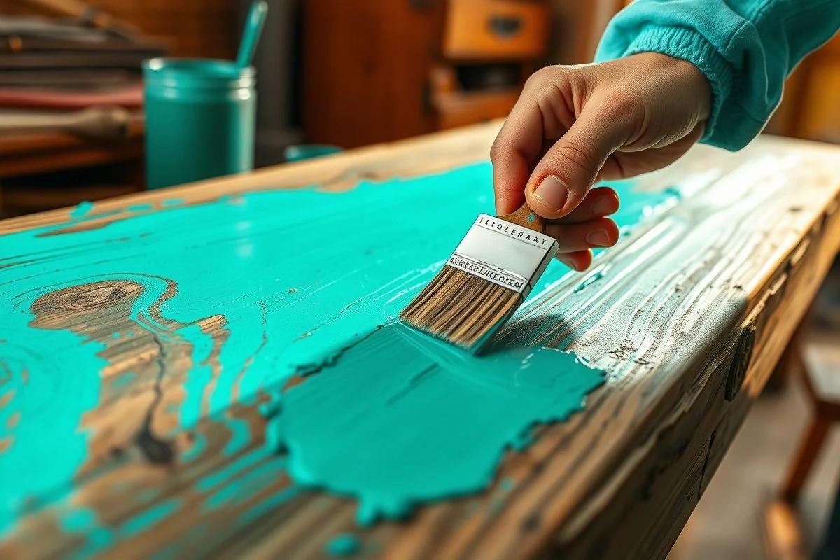 Pintando escrivaninha antiga para decoração DIY de home office.
