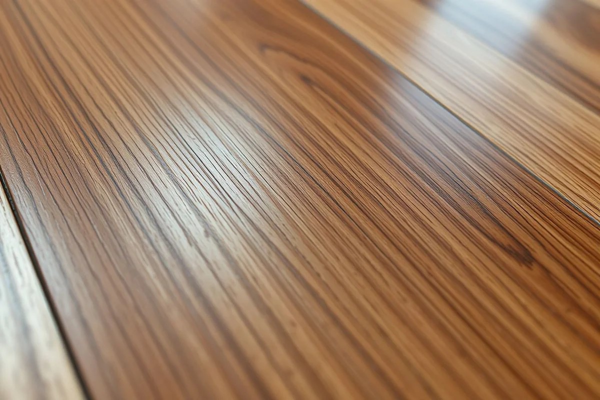 Amostra de assoalho marinho resistente, detalhe da textura e impermeabilização.