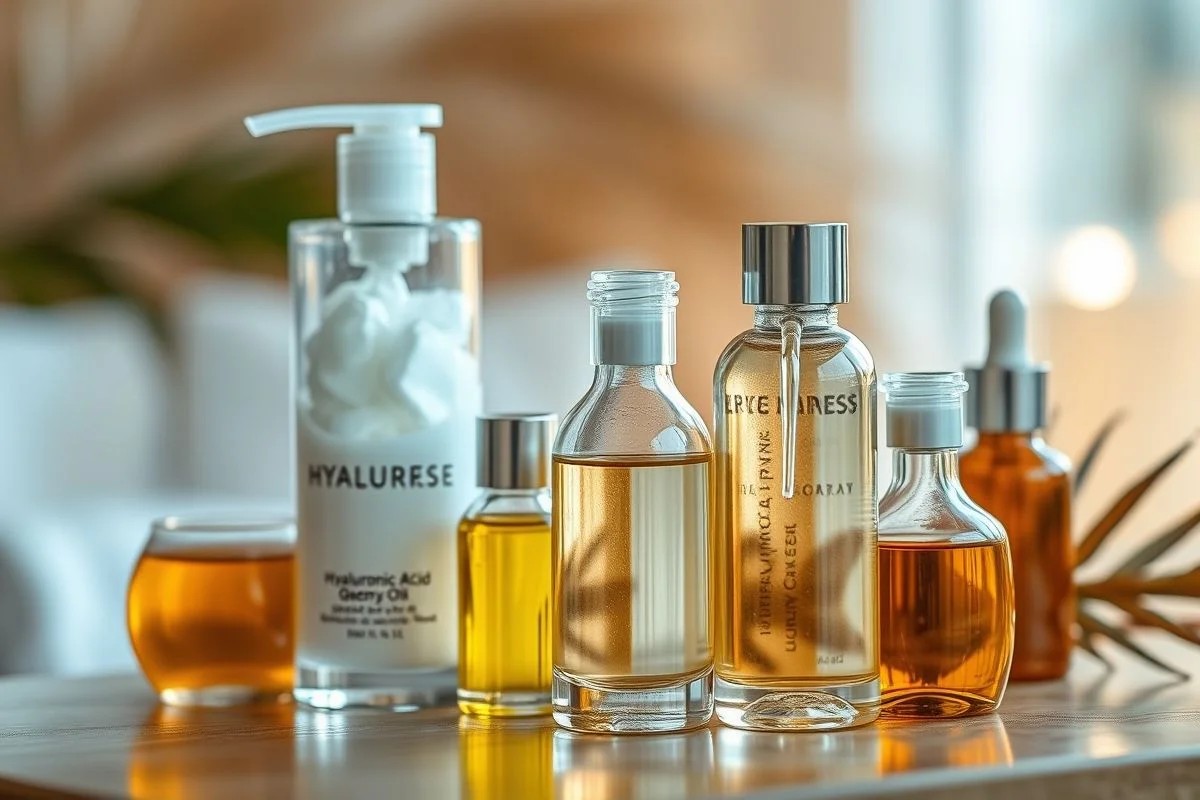 Ingredientes hidratantes para pele seca: ácido hialurônico, glicerina, óleos.