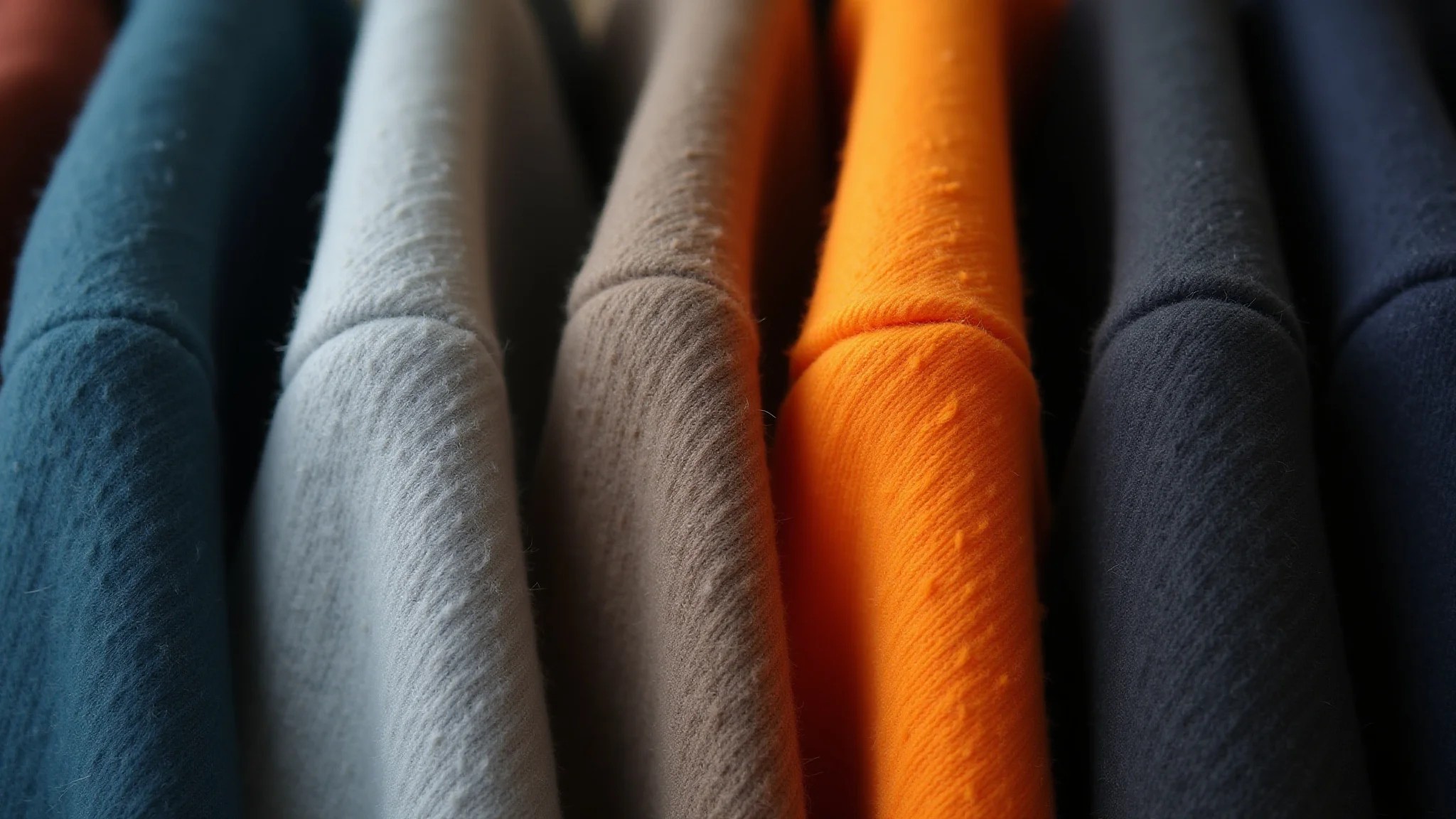 Detalhe de tecidos elegantes para sobretudo: lã, cashmere, gabardine.