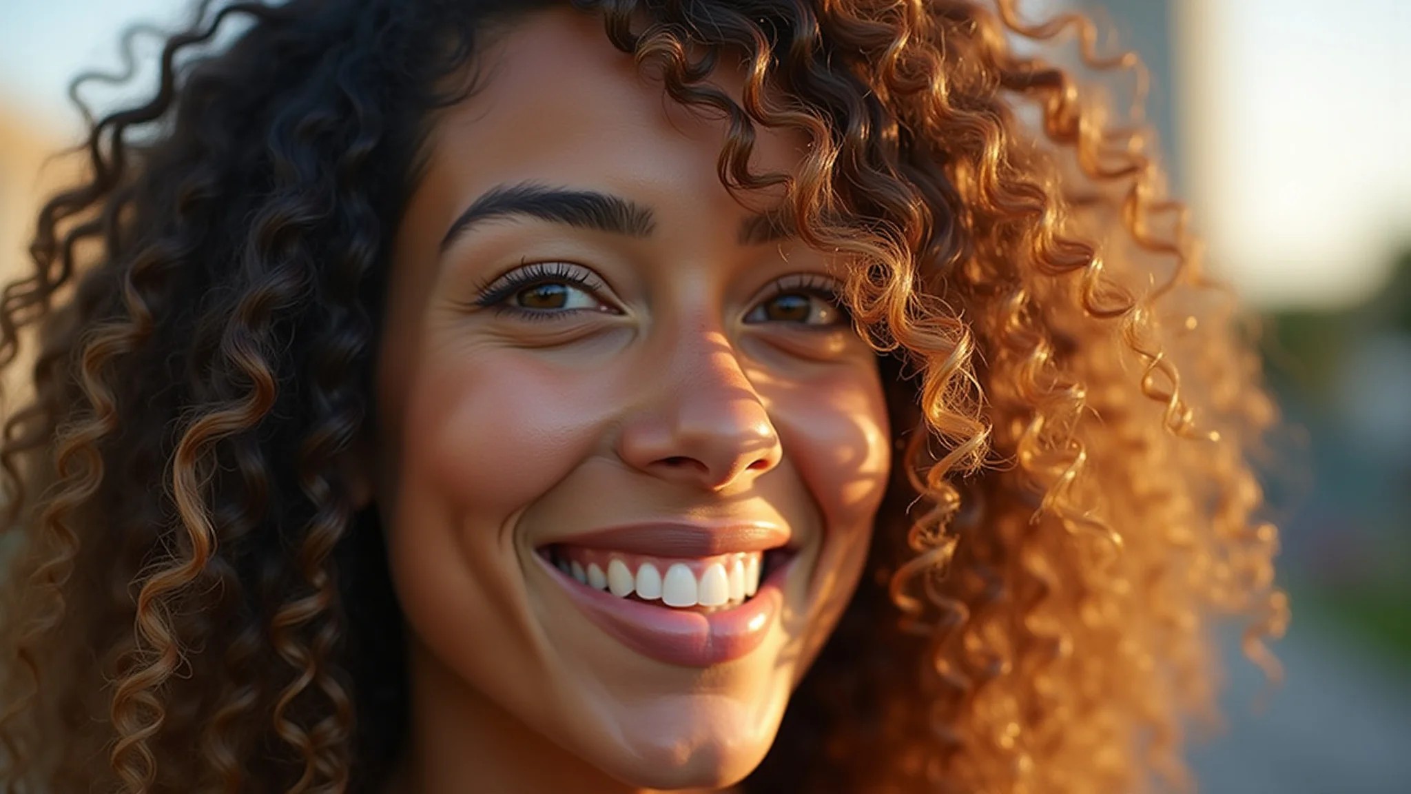 Cachos definidos, sem frizz e com brilho após a fitagem.