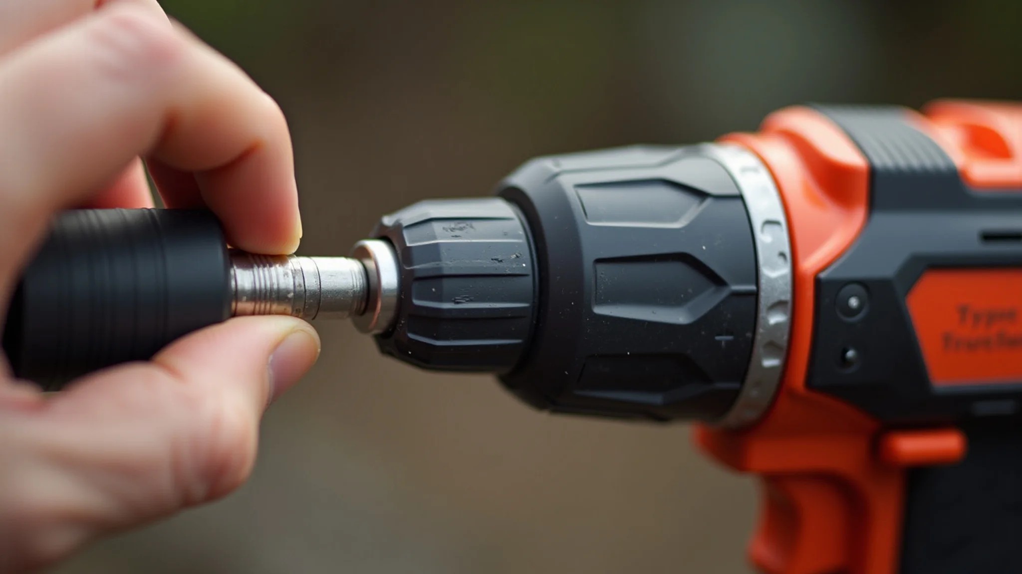Mão ajustando as configurações de torque em uma parafusadeira.