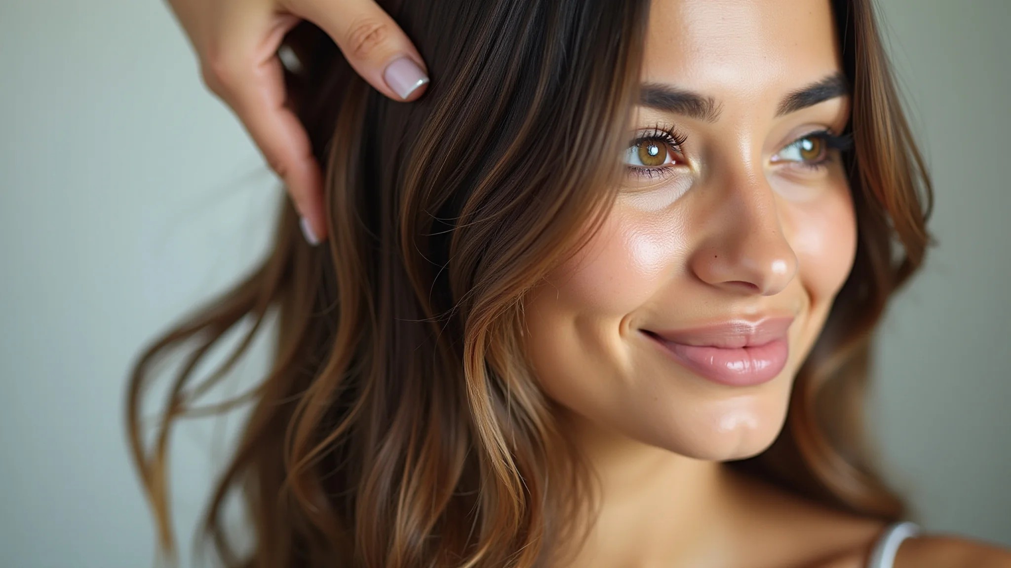 Cabelo brilhoso sendo enxaguado com solução ácida para acidificação capilar.