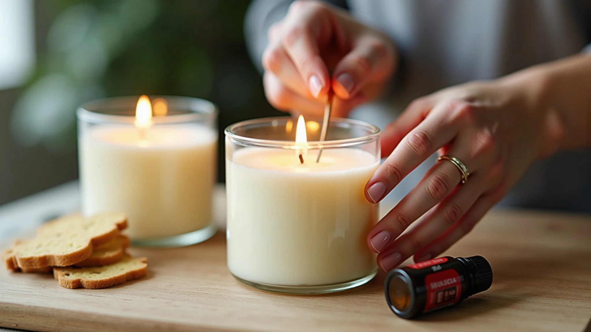 Preparo de velas aromáticas caseiras.