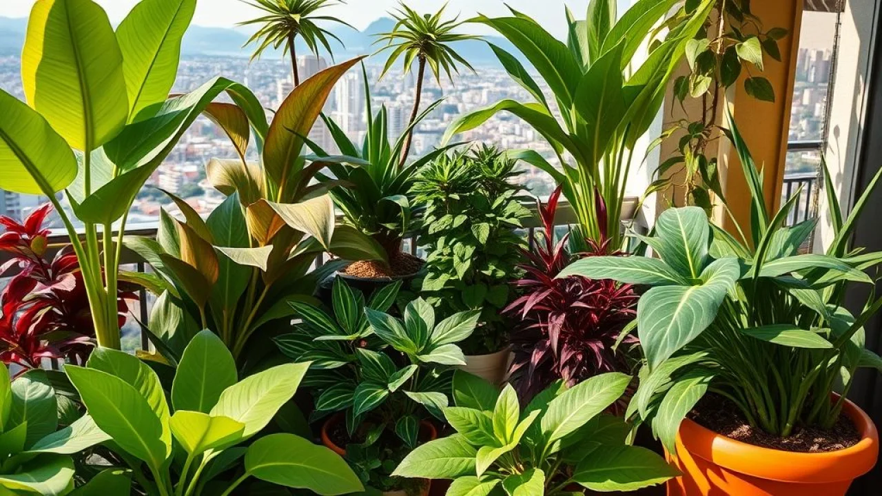 Jardim de sombra diversificado em varanda de apartamento