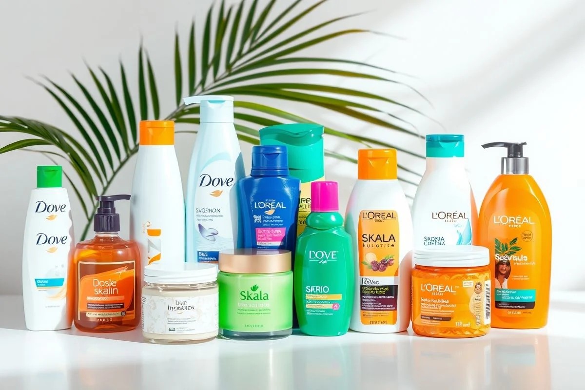 Produtos capilares populares no Brasil para hidratação: Dove, Skala, L'Oréal.