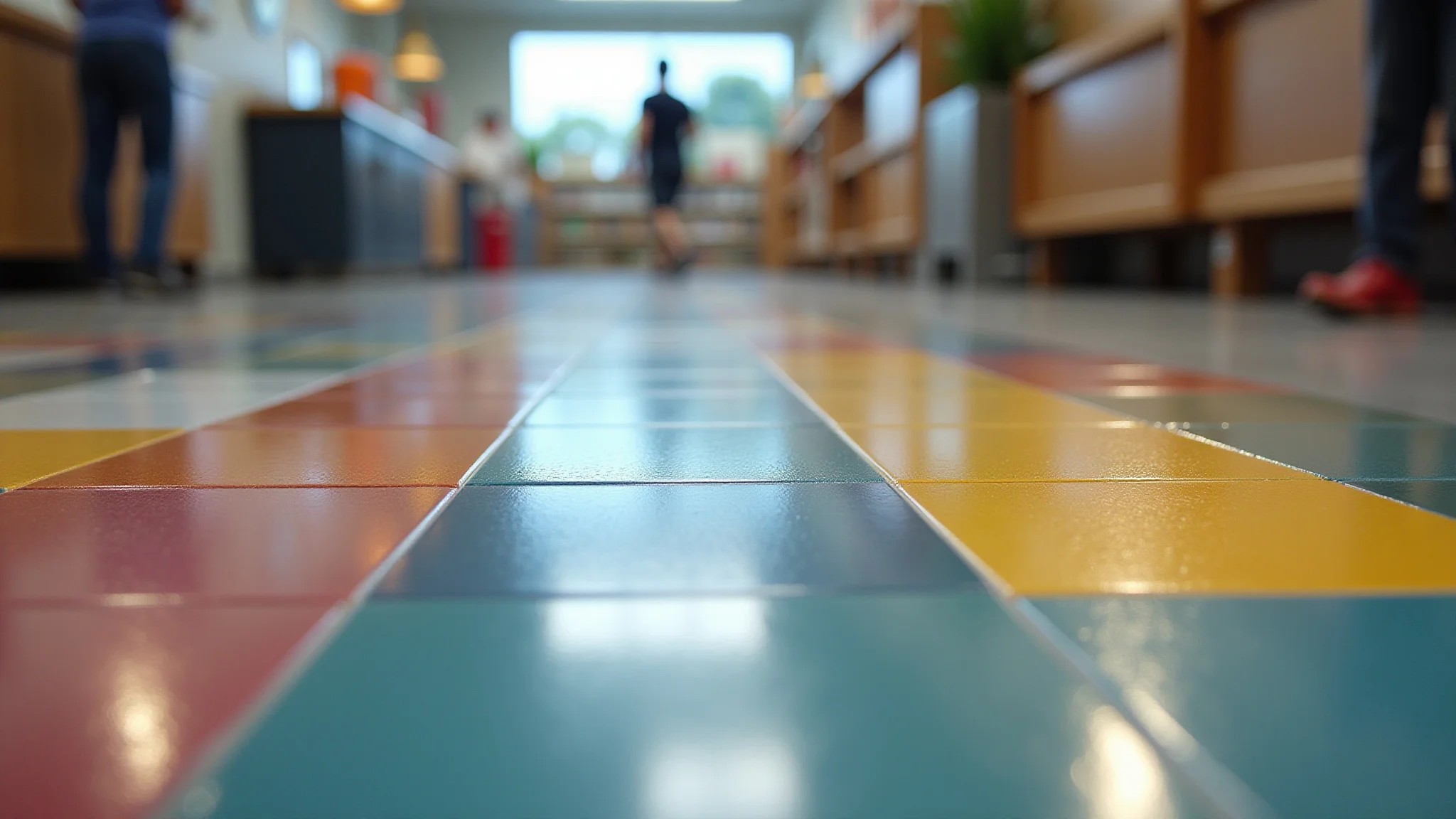 Amostras de cores de tinta epóxi para piso, dispostas de forma criativa, mostrando a variedade de opções.