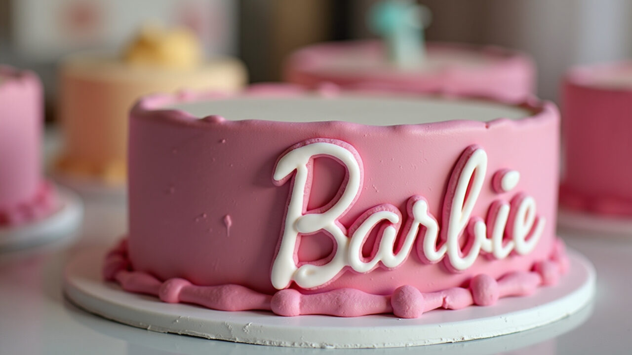 Bolo decorado com pasta americana no tema da Barbie.