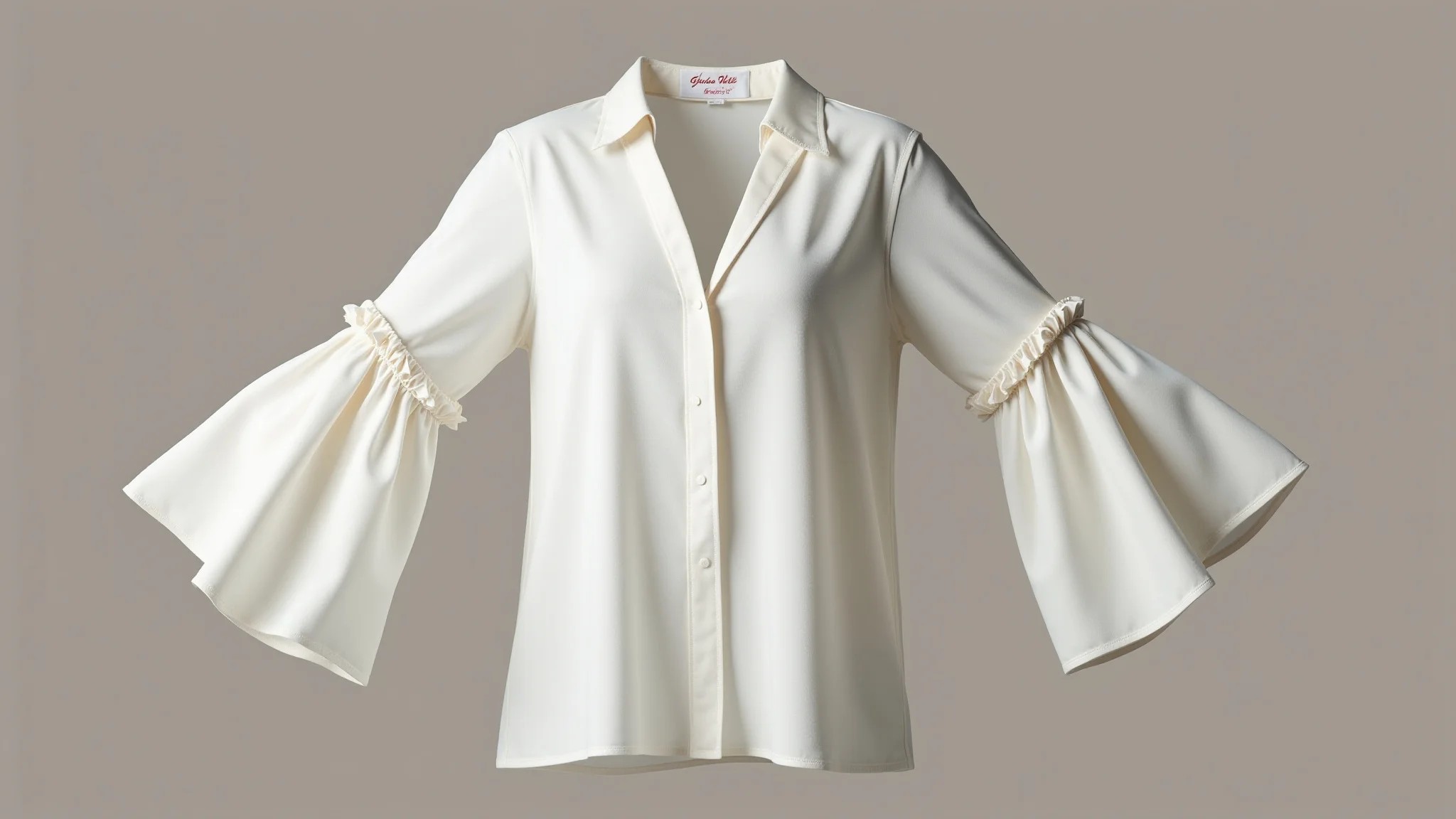 Blusa com mangas 3/4 elegante, foto de estúdio com fundo limpo.