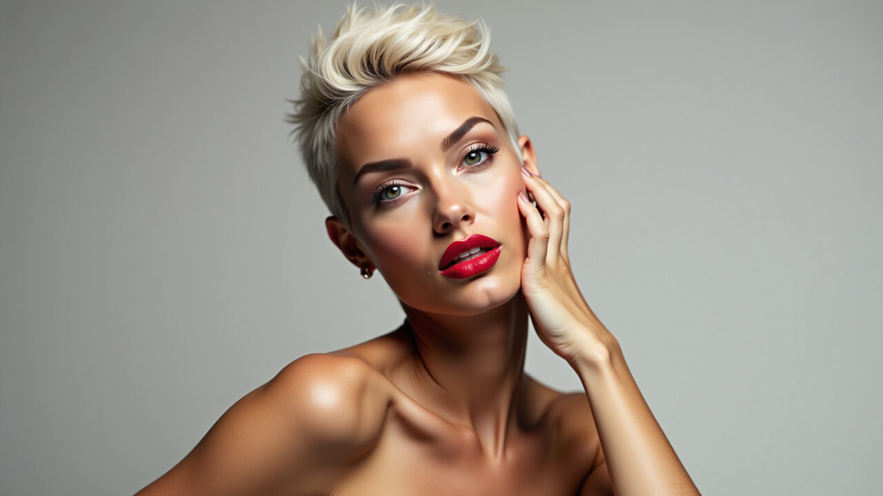 Pixie cut platinado: visual impactante e moderno.