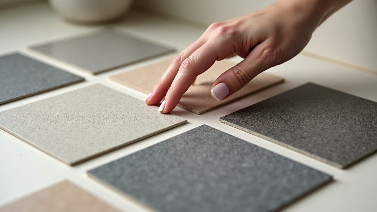 Amostras de porcelanato esmaltado com diversas cores e texturas.