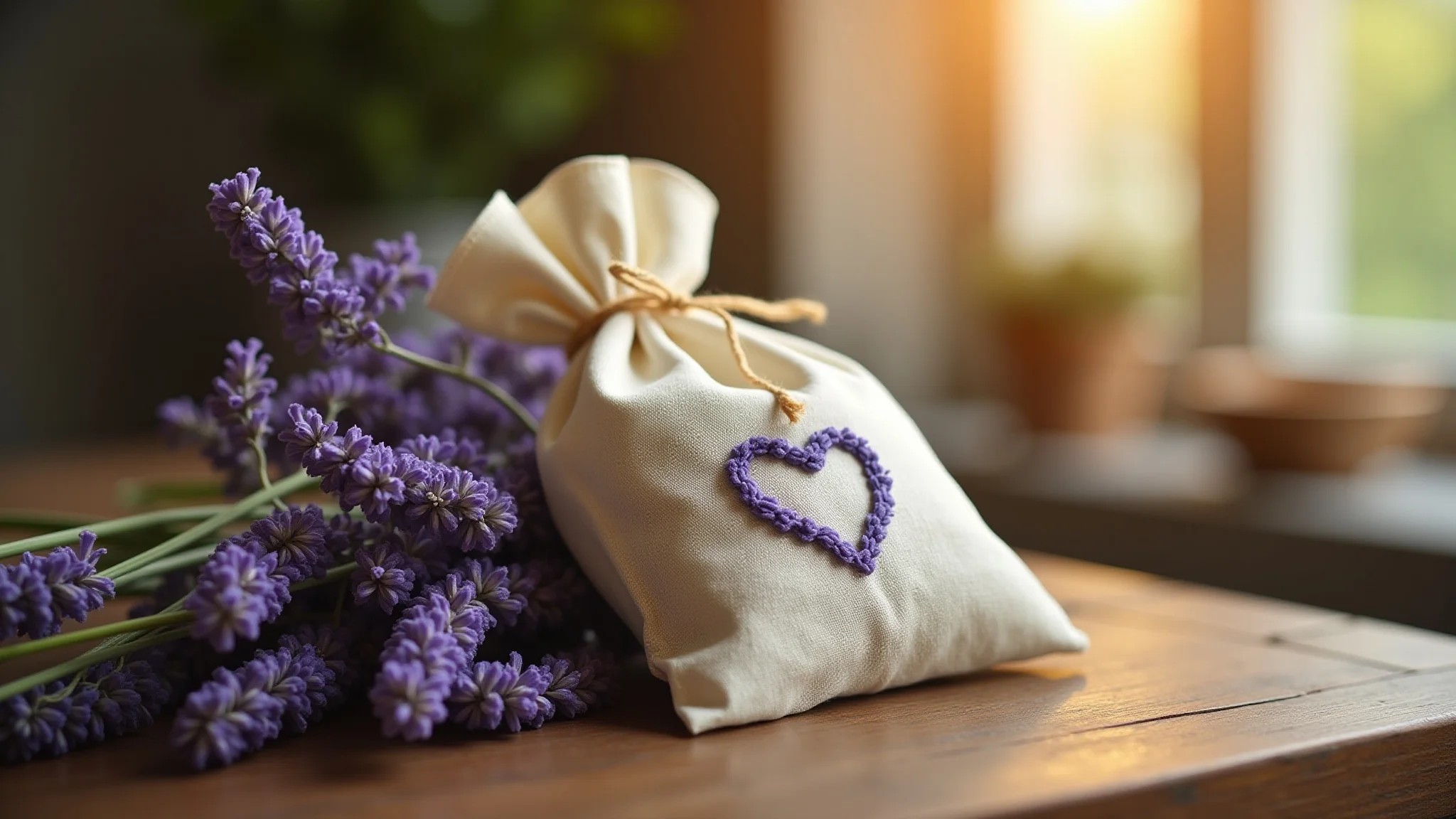Saquinho de lavanda artesanal com bordado delicado.