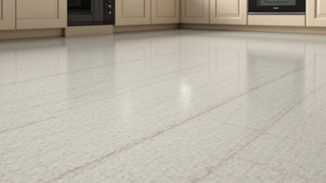 Piso de cozinha com porcelanato texturizado e alta resistência ao escorregamento.