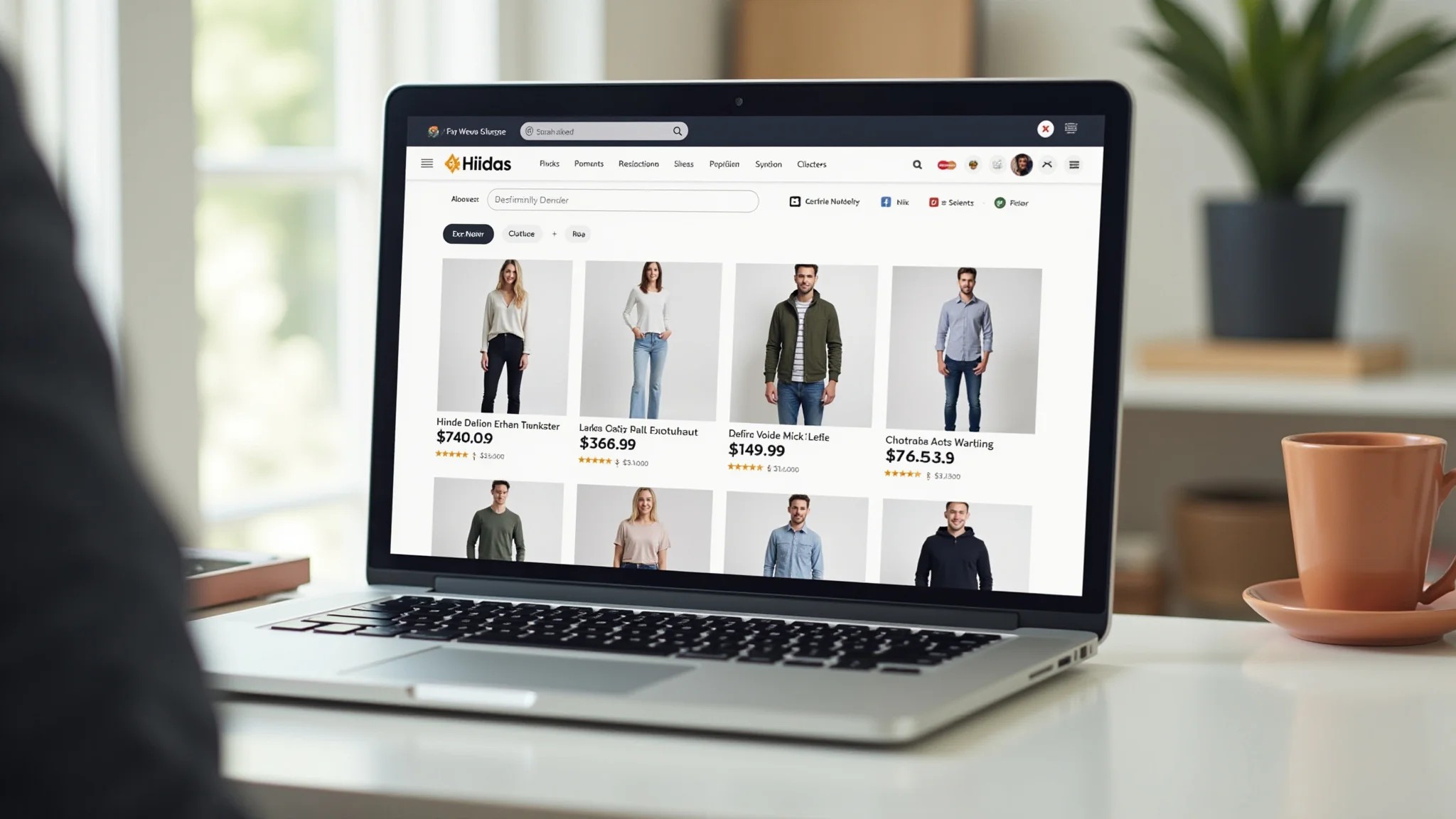Plataforma online moderna com opções de roupas customizáveis.
