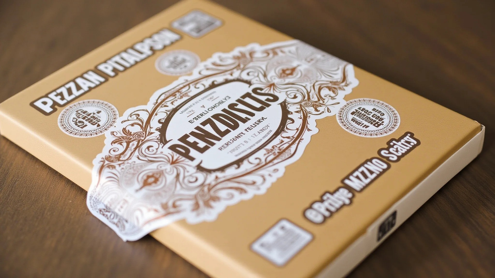 Pacote personalizado com adesivos e branding, mostrando identidade da marca.