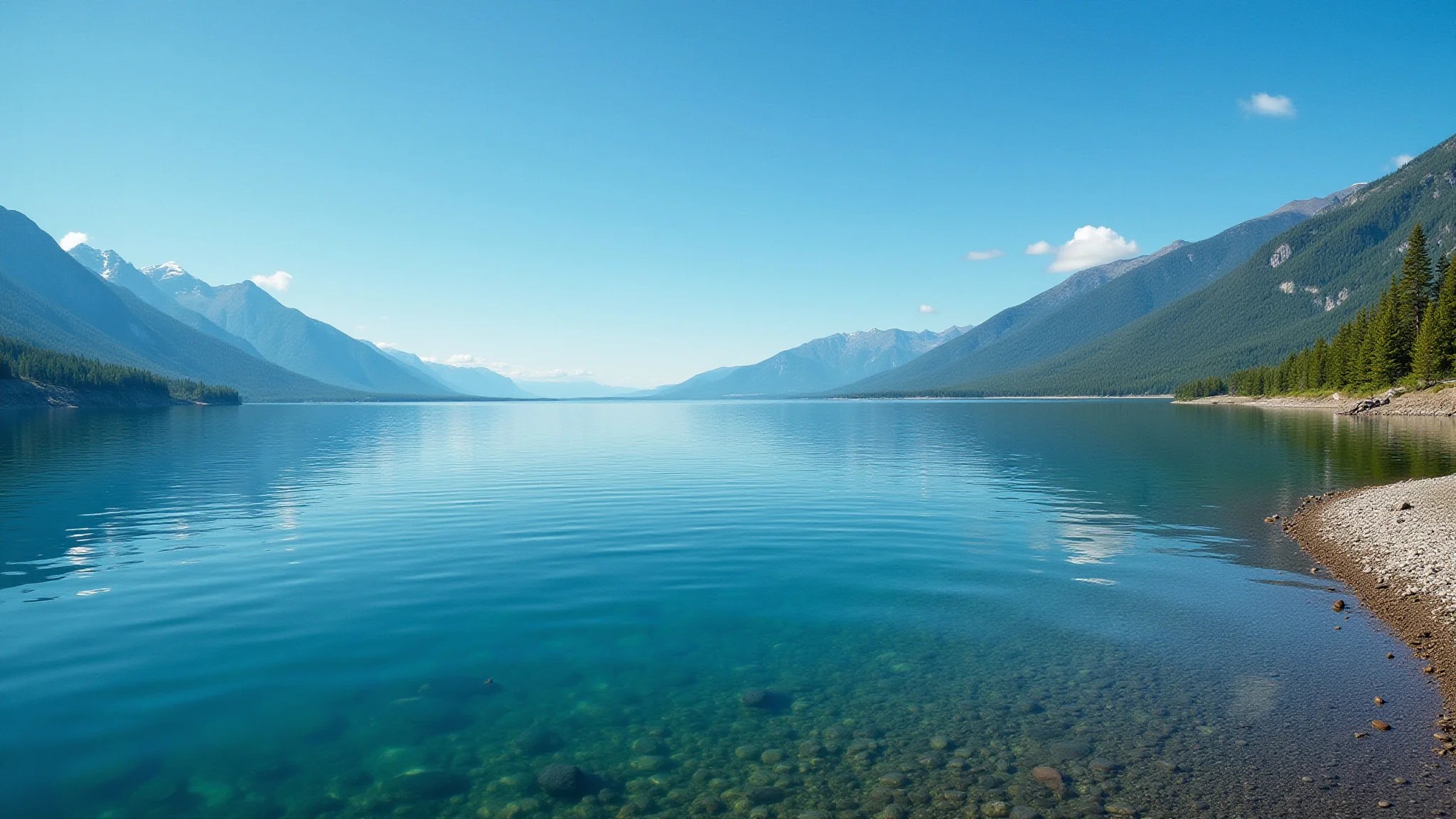 Vista panorâmica do Lago Baikal, mostrando a beleza natural da Rússia.