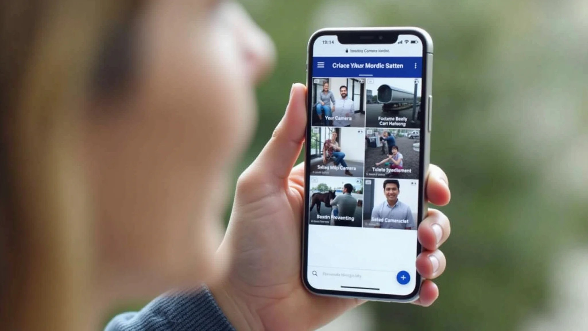 Interface de aplicativo de segurança mostrando várias câmeras no celular.