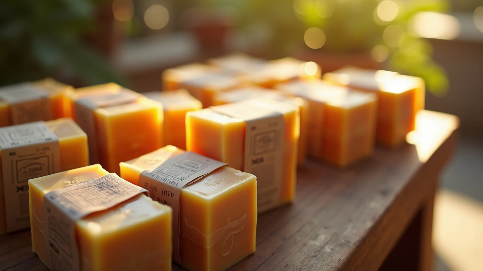 Variedade de sabonetes artesanais embalados para presente em estilo brasileiro.