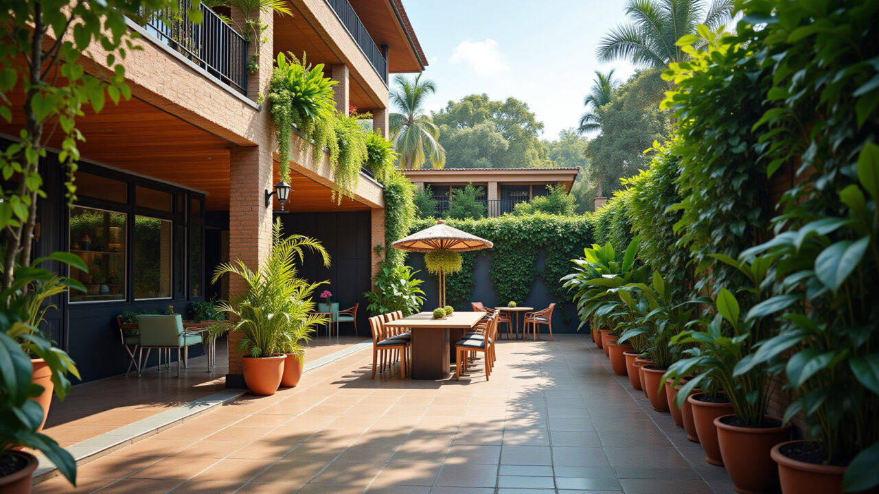 Jardim vertical em área externa.