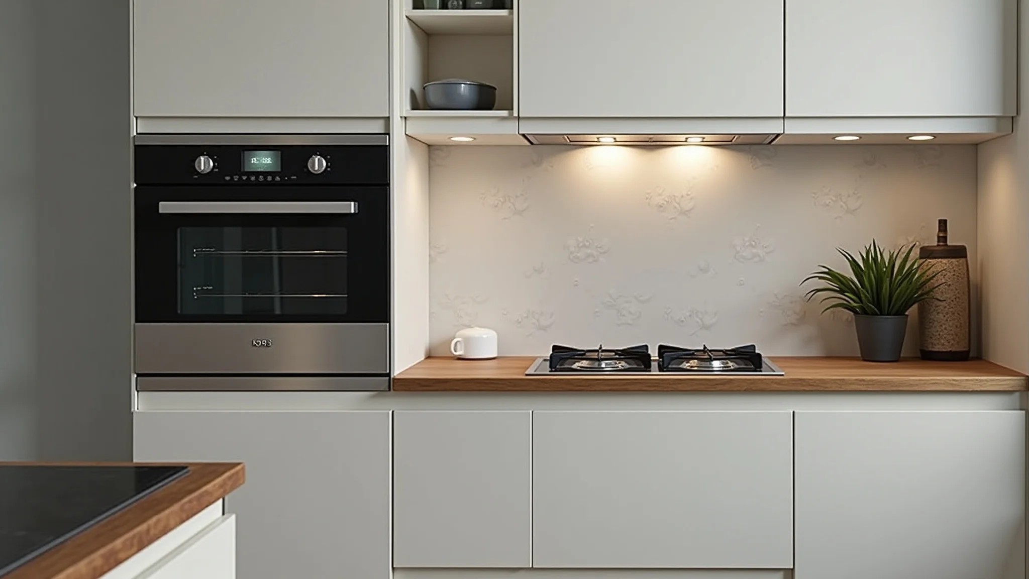 Eletrodomésticos compactos e modernos em cozinha pequena brasileira.